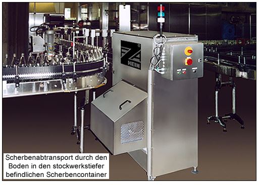 Scherbenabtransport durch den Boden in den stockwerkstiefer befindlichen Scherbencontainer